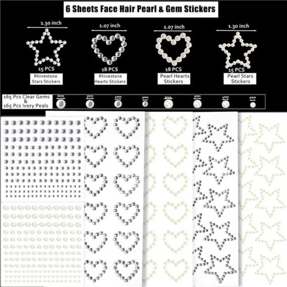 Hair Face Gems Jewels Pearls Self Adhesive Heart Star Pearls Rhinestone